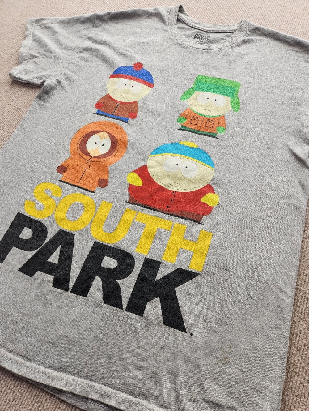 South Park Men's Small Gray Cartman Kenny Character Graphic T-Shirt Short Sleeve